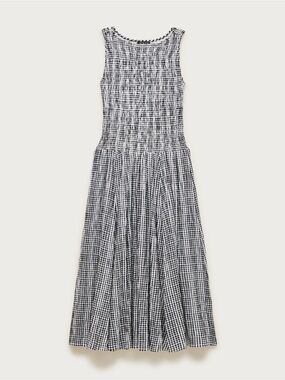 J.Crew Lina Smocked Midi Dress in Black and White Gingham